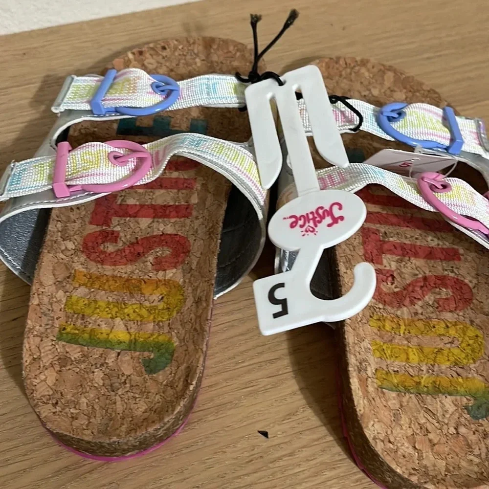 Justice Girls Size 5 Slip On Footbed Sandal Slide New Multicolor